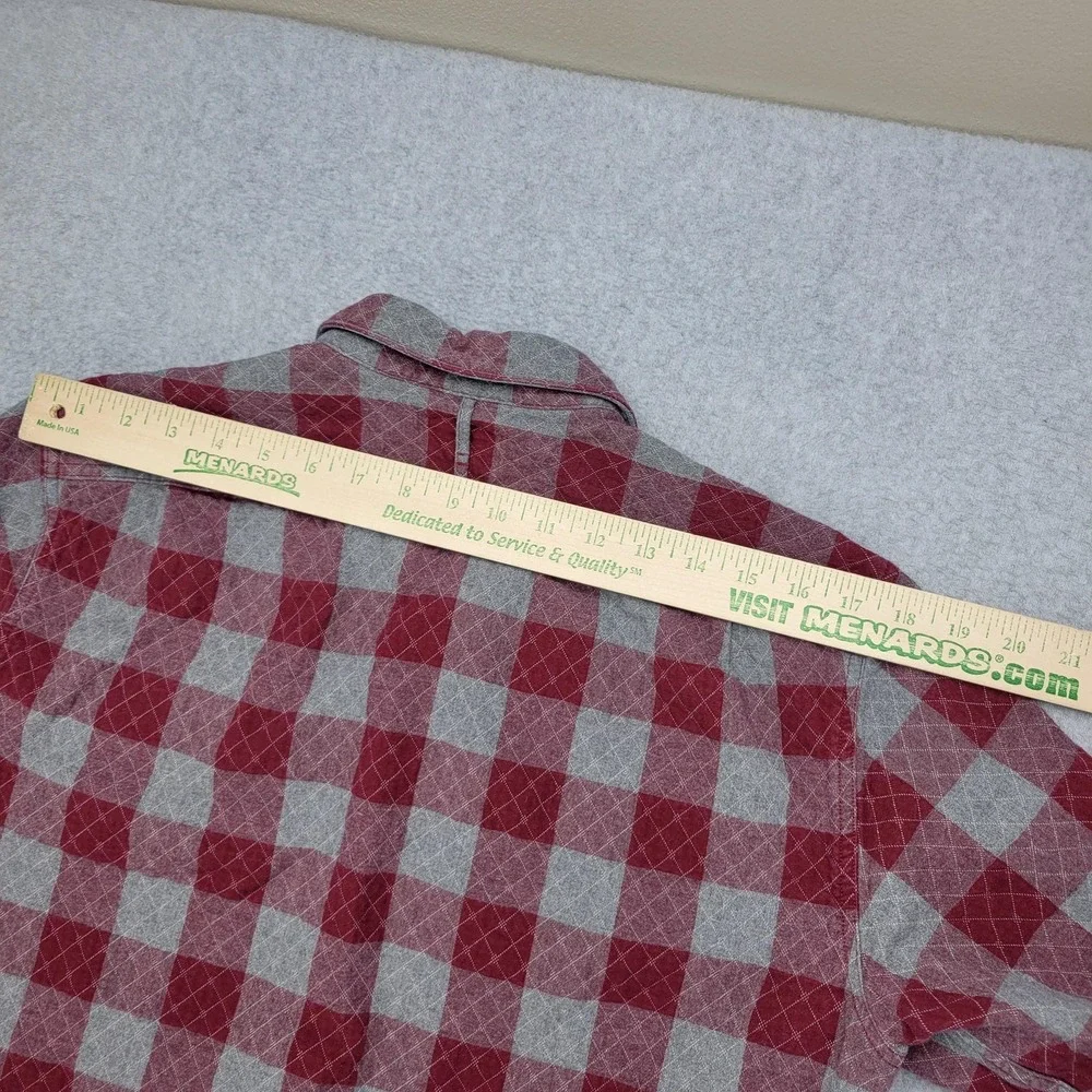 Banana Republic Shirt Mens Medium Red Gray Quilted‎ Flannel Plaid Lined Slim